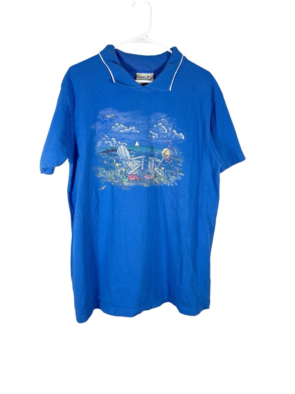 Northern Reflections Vintage Cottagecore Coastal Sail Boat Scene Top Large